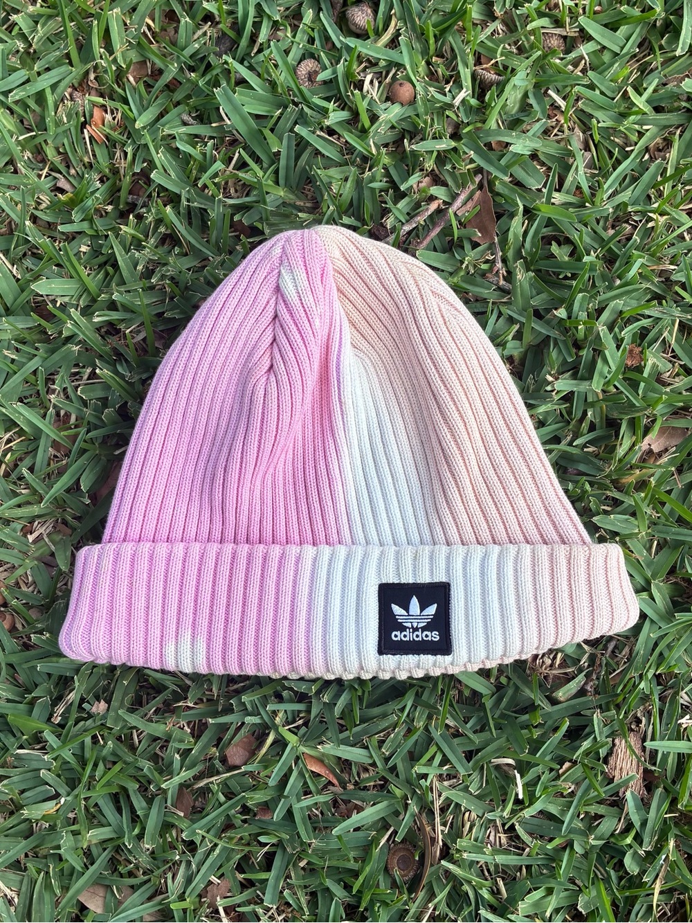 Adidas Ribbed Beanie in Pink & Cream Ombre